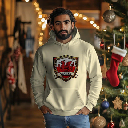 Welsh Dragon Shield Hoodie – Heritage Badge Pullover - Celtic Wolfwear