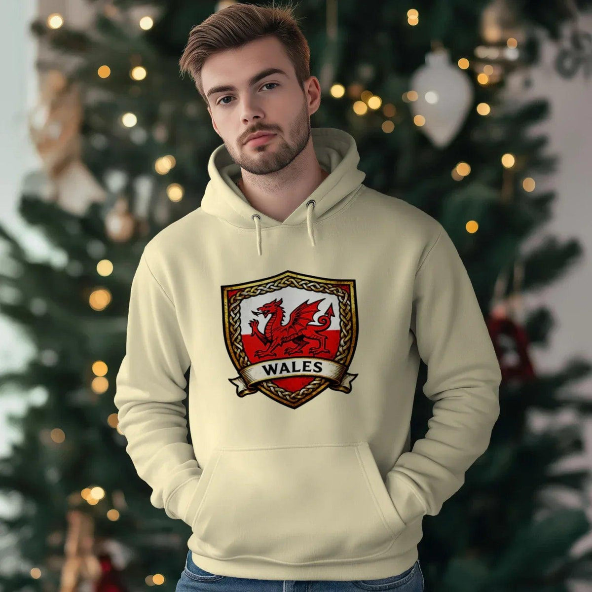Welsh Dragon Shield Hoodie – Heritage Badge Pullover - Celtic Wolfwear