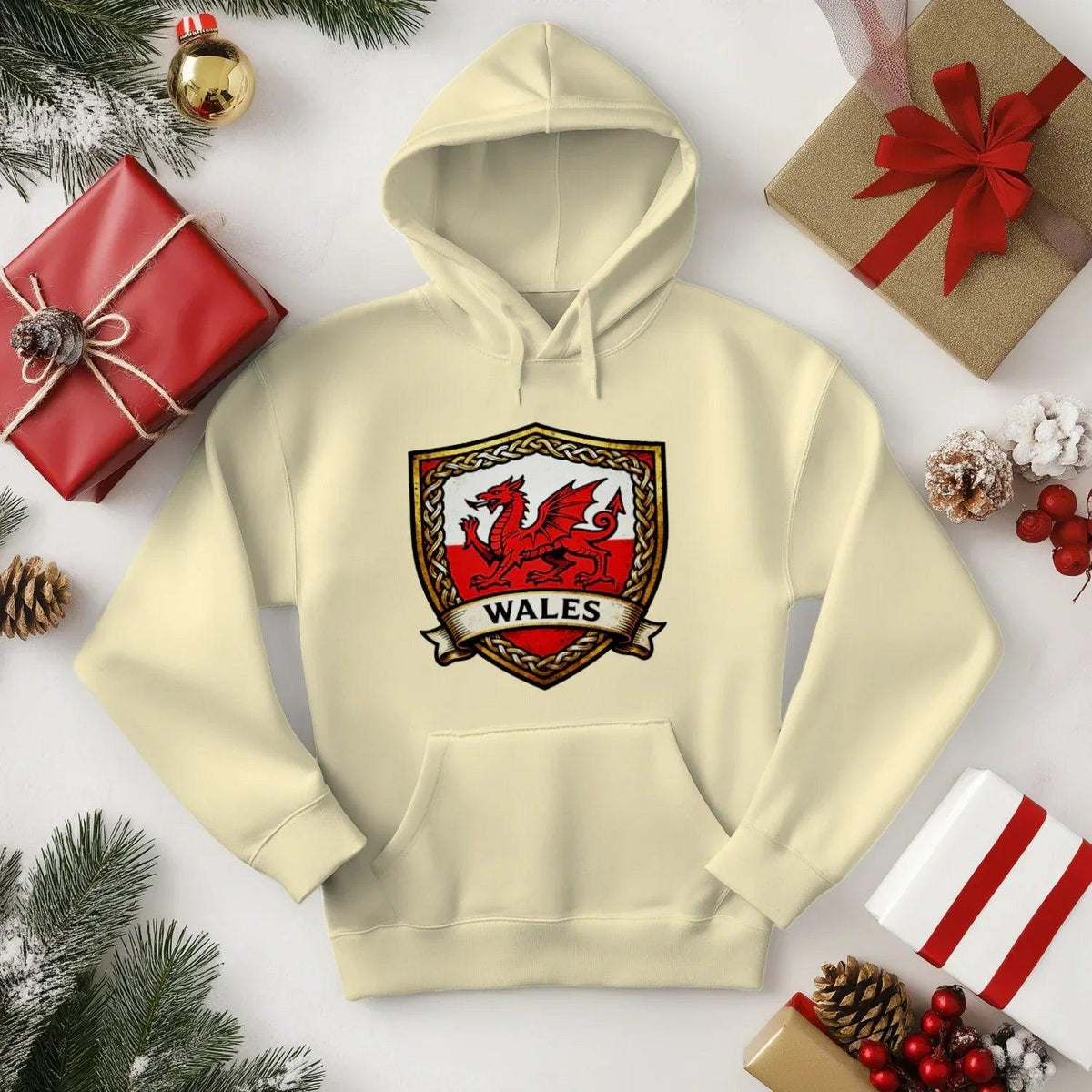 Welsh Dragon Shield Hoodie – Heritage Badge Pullover - Celtic Wolfwear