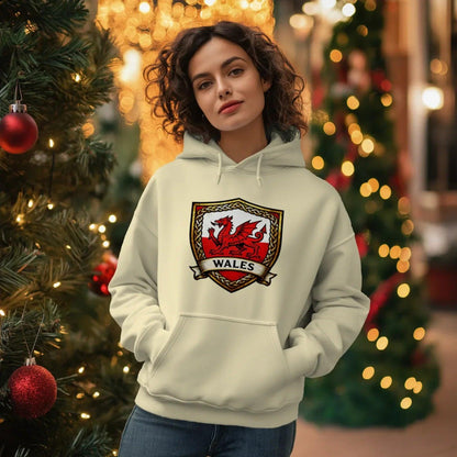 Welsh Dragon Shield Hoodie – Heritage Badge Pullover - Celtic Wolfwear