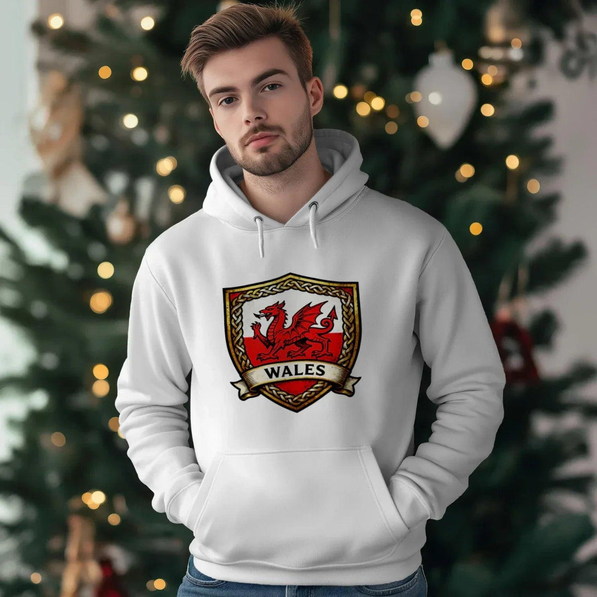 Welsh Dragon Shield Hoodie – Heritage Badge Pullover - Celtic Wolfwear