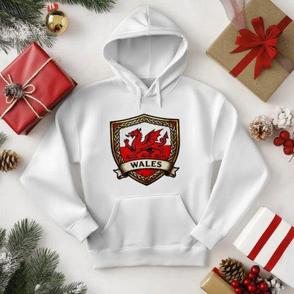 Welsh Dragon Shield Hoodie – Heritage Badge Pullover - Celtic Wolfwear