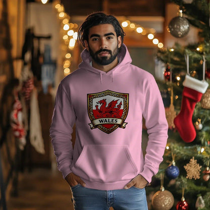 Welsh Dragon Shield Hoodie – Heritage Badge Pullover - Celtic Wolfwear