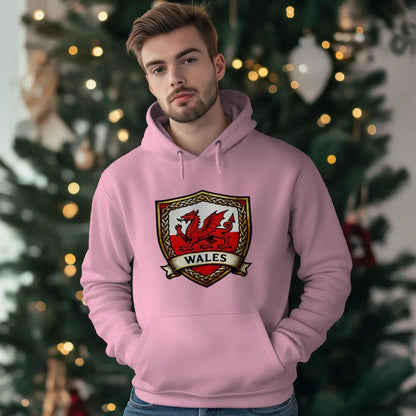 Welsh Dragon Shield Hoodie – Heritage Badge Pullover - Celtic Wolfwear