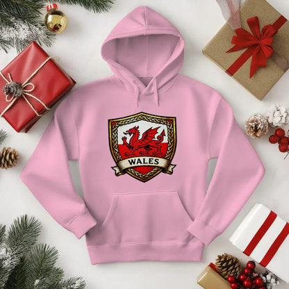 Welsh Dragon Shield Hoodie – Heritage Badge Pullover - Celtic Wolfwear