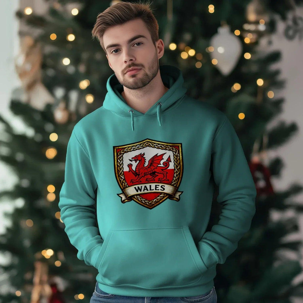 Welsh Dragon Shield Hoodie – Heritage Badge Pullover - Celtic Wolfwear