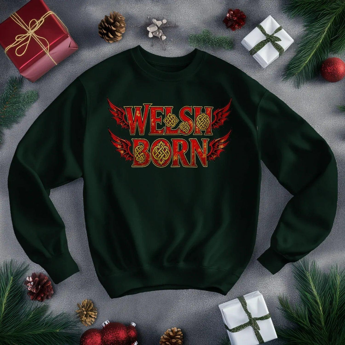 Welsh Dragon Sweatshirt - Born Heritage Wings, Unisex - Celtic Wolfwear