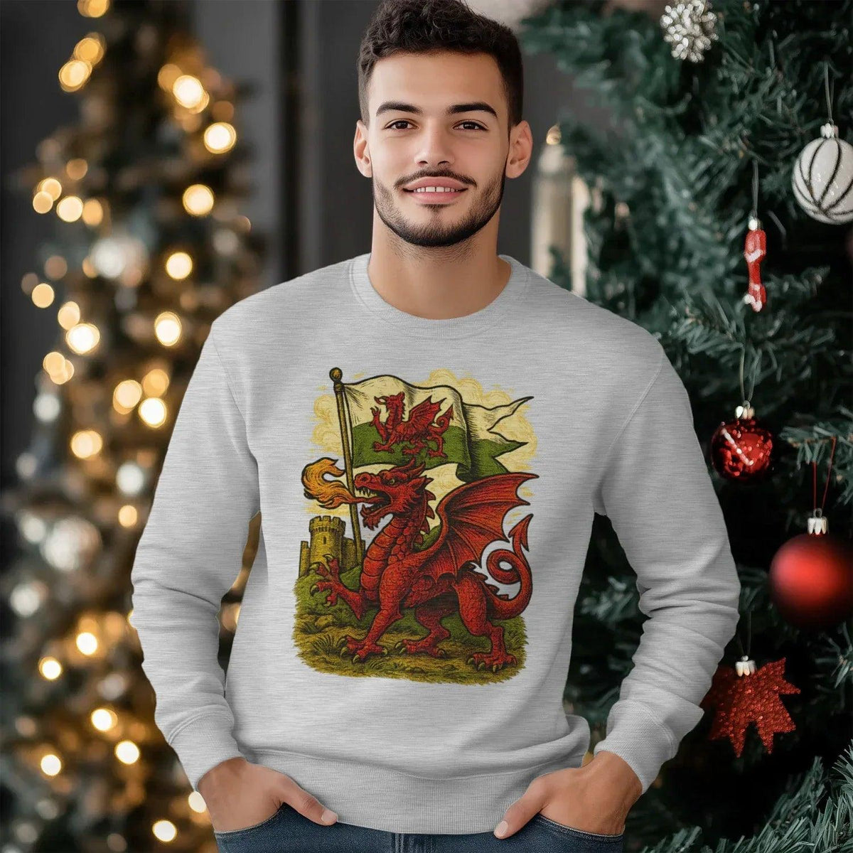 Welsh Dragon Sweatshirt - Distressed Red Large, Unisex - Celtic Wolfwear