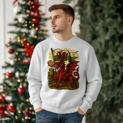 Welsh Dragon Sweatshirt - Distressed Red Large, Unisex - Celtic Wolfwear