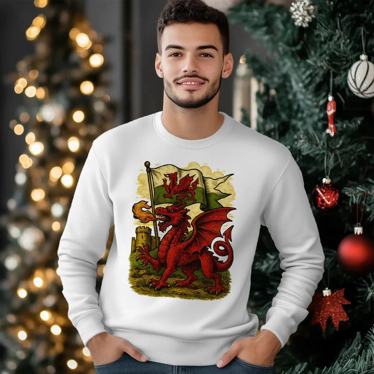 Welsh Dragon Sweatshirt - Distressed Red Large, Unisex - Celtic Wolfwear