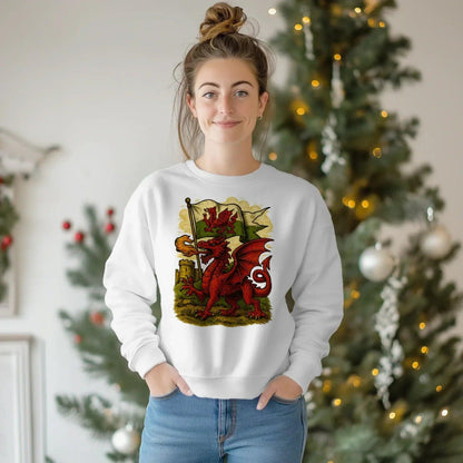 Welsh Dragon Sweatshirt - Distressed Red Large, Unisex - Celtic Wolfwear