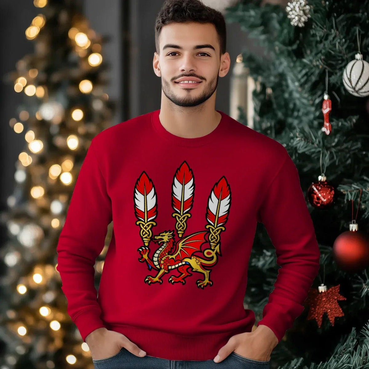 Welsh Dragon Sweatshirt - Feathered Triskel, Unisex - Celtic Wolfwear