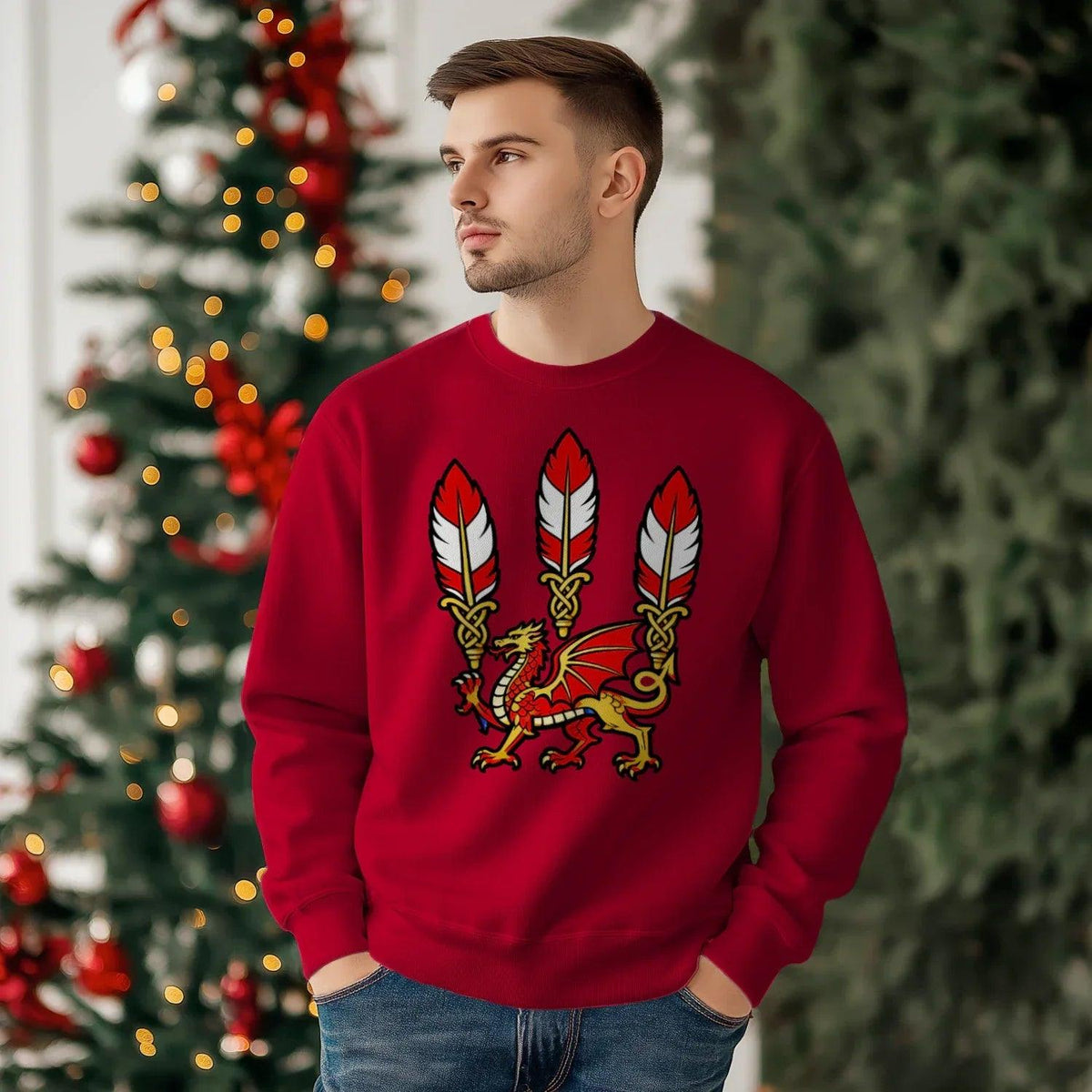 Welsh Dragon Sweatshirt - Feathered Triskel, Unisex - Celtic Wolfwear
