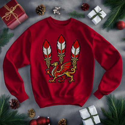Welsh Dragon Sweatshirt - Feathered Triskel, Unisex - Celtic Wolfwear