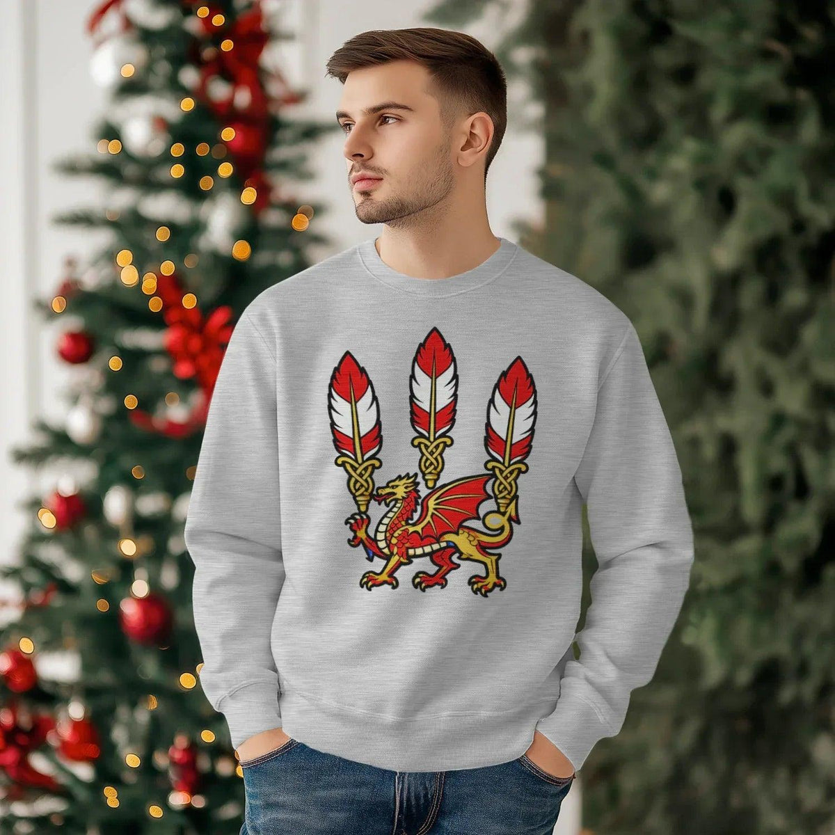Welsh Dragon Sweatshirt - Feathered Triskel, Unisex - Celtic Wolfwear