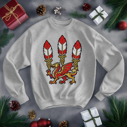 Welsh Dragon Sweatshirt - Feathered Triskel, Unisex - Celtic Wolfwear