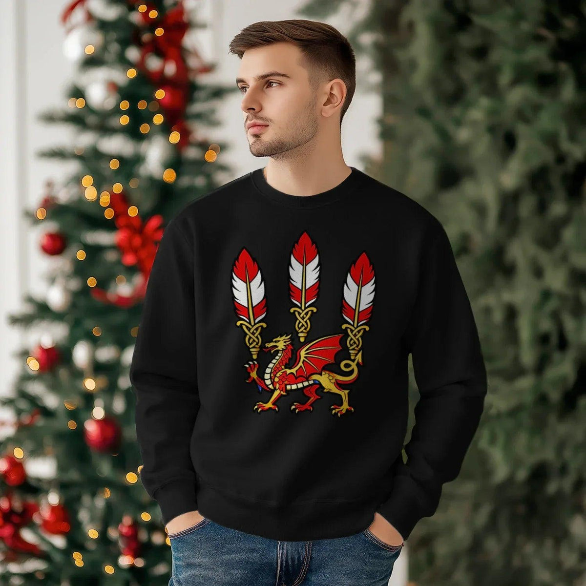 Welsh Dragon Sweatshirt - Feathered Triskel, Unisex - Celtic Wolfwear