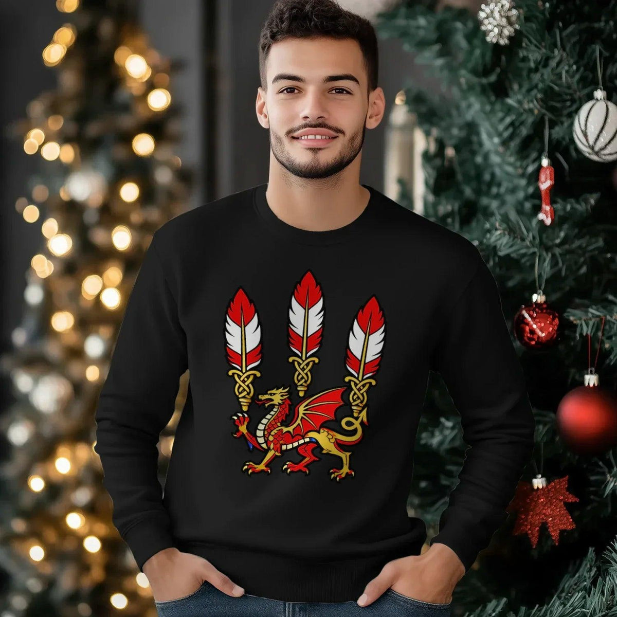 Welsh Dragon Sweatshirt - Feathered Triskel, Unisex - Celtic Wolfwear