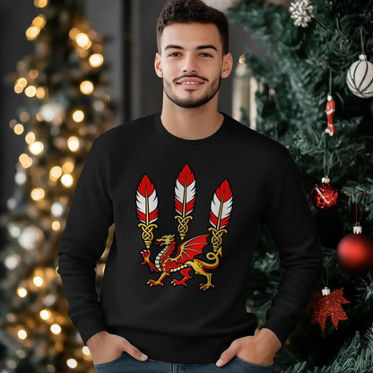 Welsh Dragon Sweatshirt - Feathered Triskel, Unisex - Celtic Wolfwear
