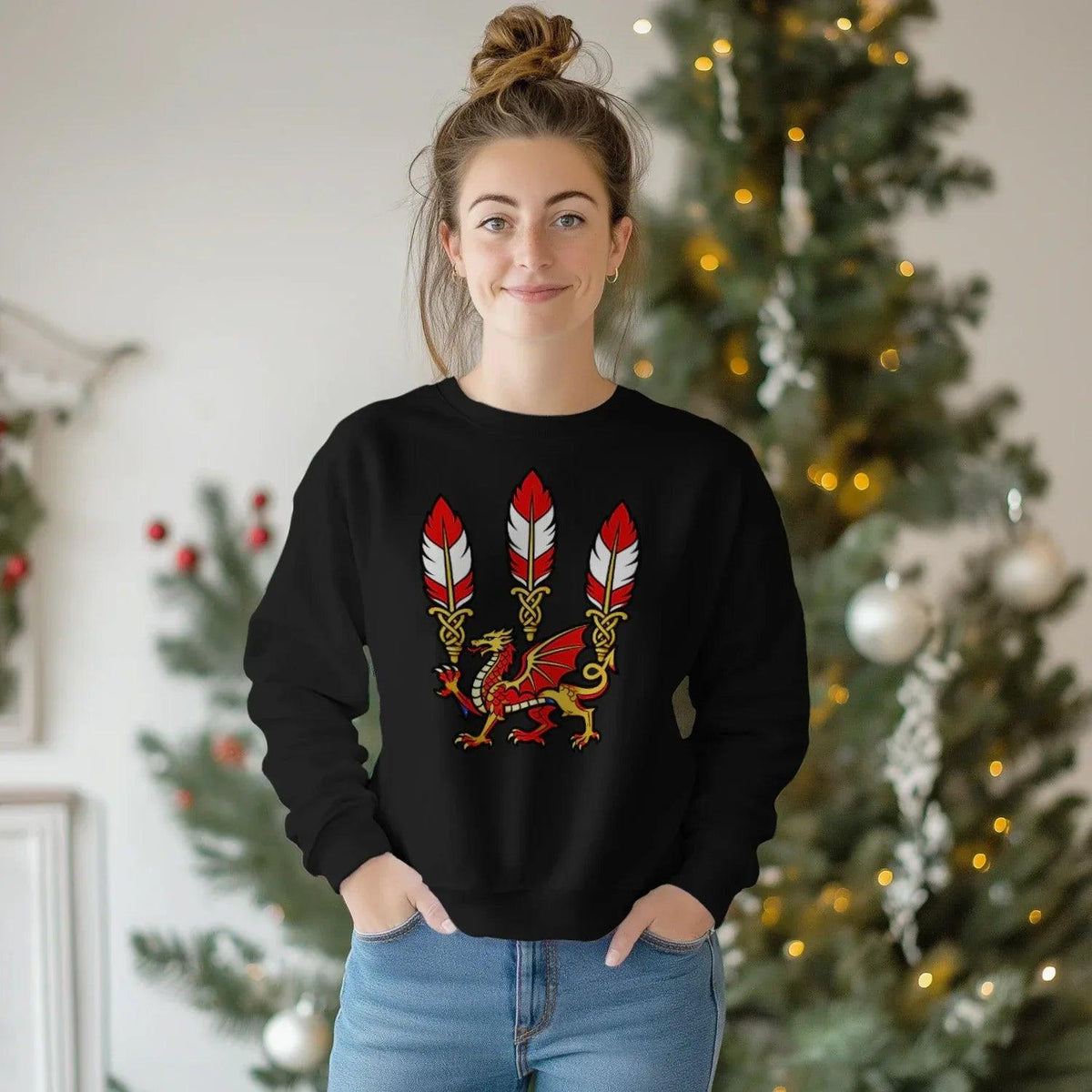 Welsh Dragon Sweatshirt - Feathered Triskel, Unisex - Celtic Wolfwear