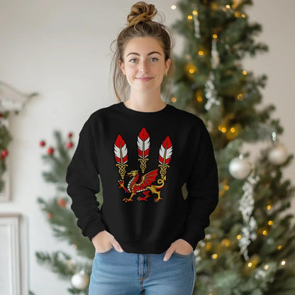 Welsh Dragon Sweatshirt - Feathered Triskel, Unisex - Celtic Wolfwear