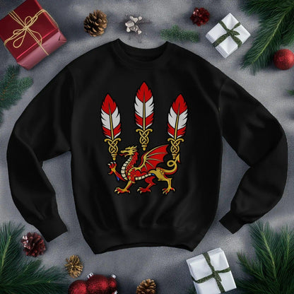 Welsh Dragon Sweatshirt - Feathered Triskel, Unisex - Celtic Wolfwear
