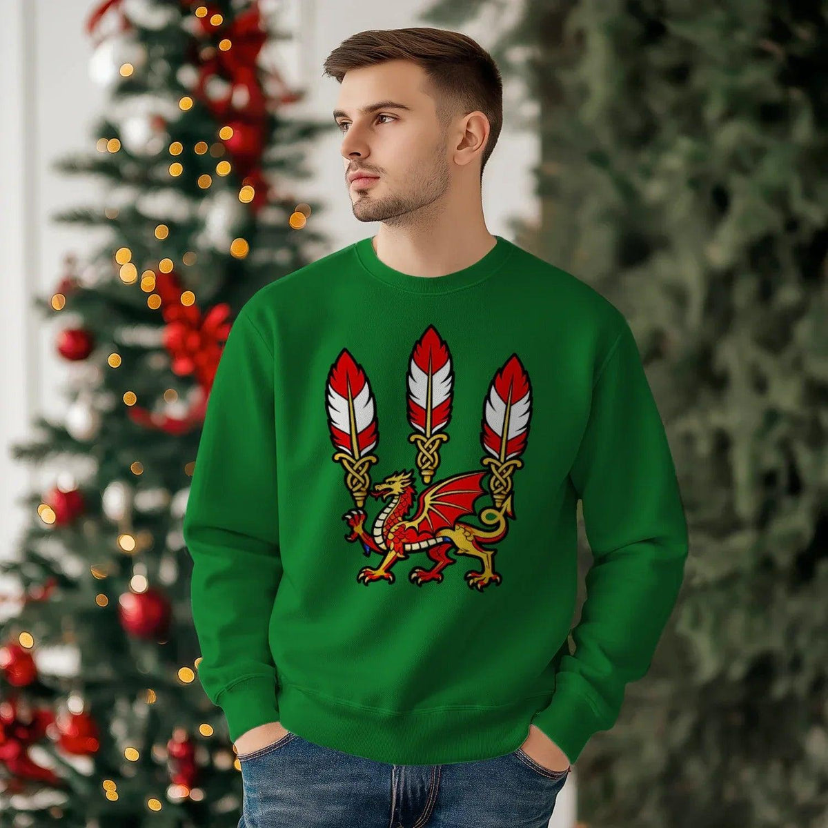 Welsh Dragon Sweatshirt - Feathered Triskel, Unisex - Celtic Wolfwear