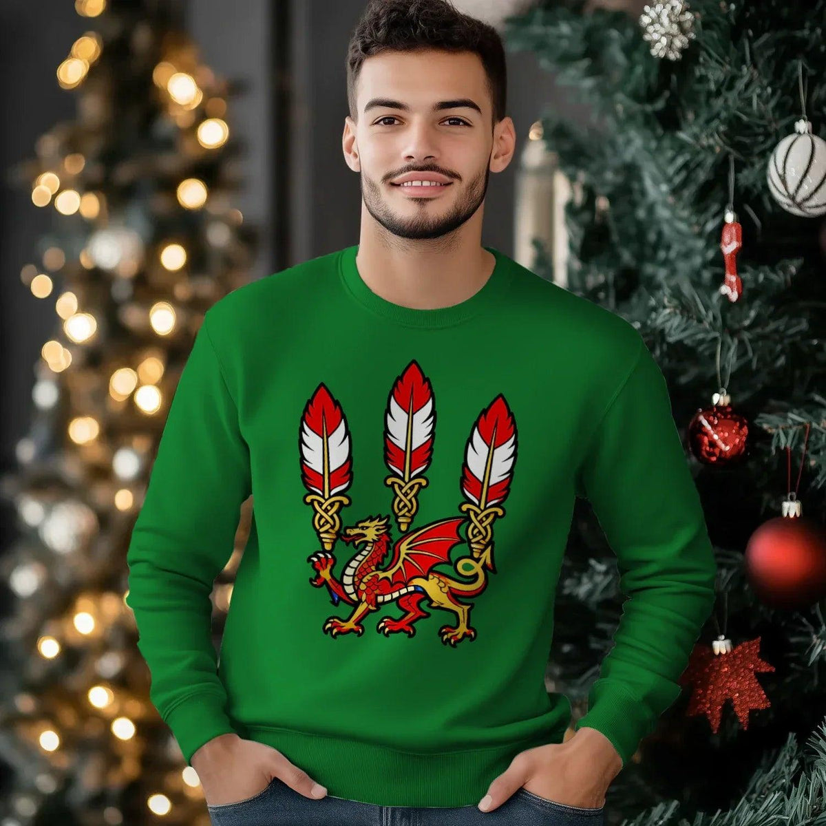 Welsh Dragon Sweatshirt - Feathered Triskel, Unisex - Celtic Wolfwear
