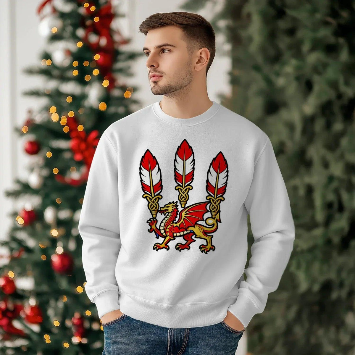 Welsh Dragon Sweatshirt - Feathered Triskel, Unisex - Celtic Wolfwear