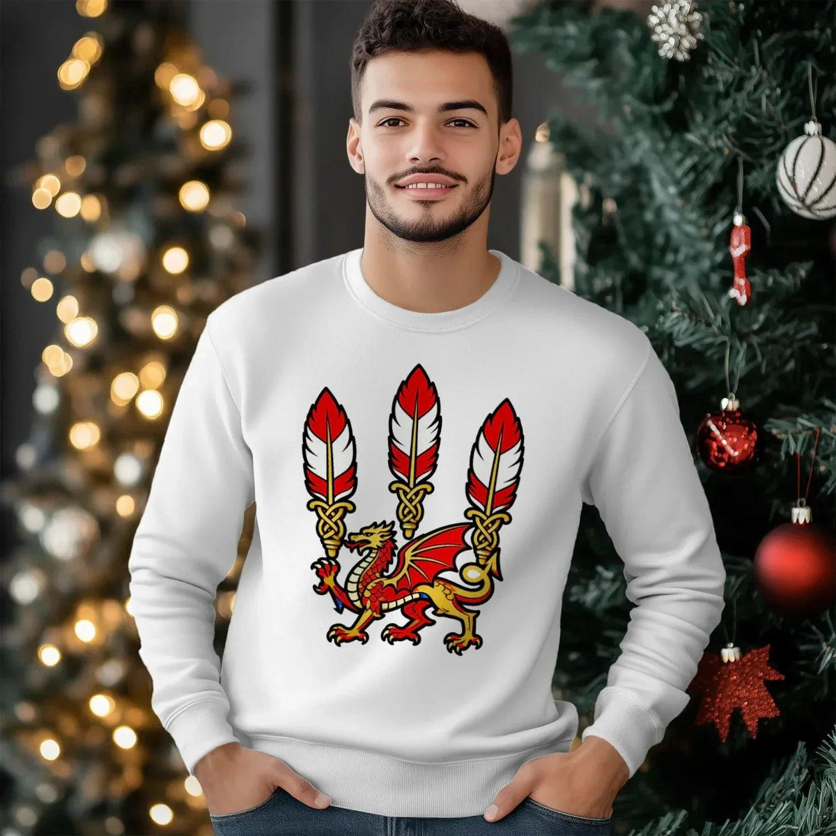 Welsh Dragon Sweatshirt - Feathered Triskel, Unisex - Celtic Wolfwear