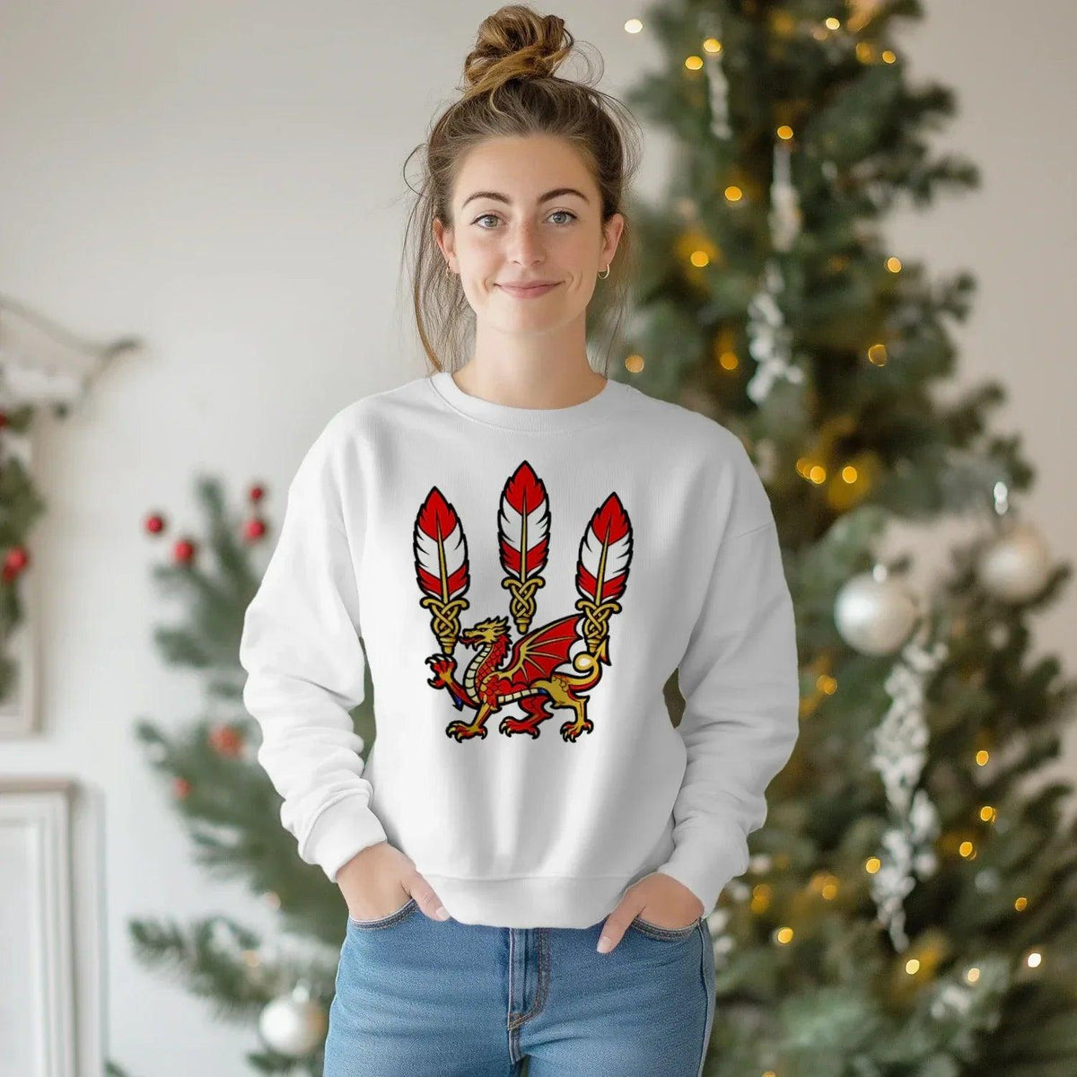 Welsh Dragon Sweatshirt - Feathered Triskel, Unisex - Celtic Wolfwear