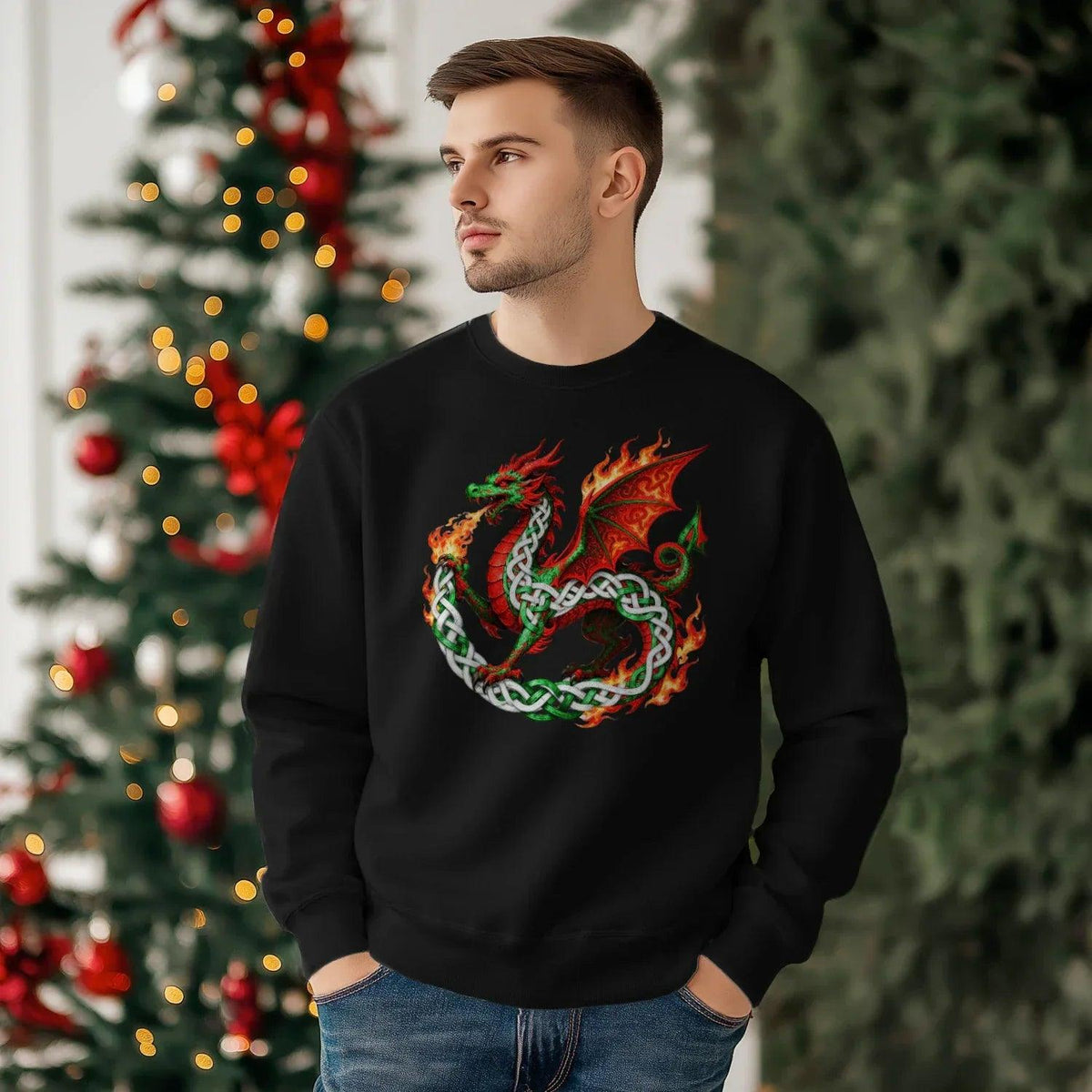 Welsh Dragon Sweatshirt - Flaming Ouroboros, Unisex - Celtic Wolfwear