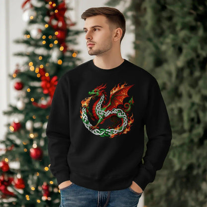 Welsh Dragon Sweatshirt - Flaming Ouroboros, Unisex - Celtic Wolfwear