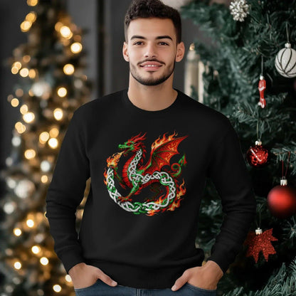Welsh Dragon Sweatshirt - Flaming Ouroboros, Unisex - Celtic Wolfwear