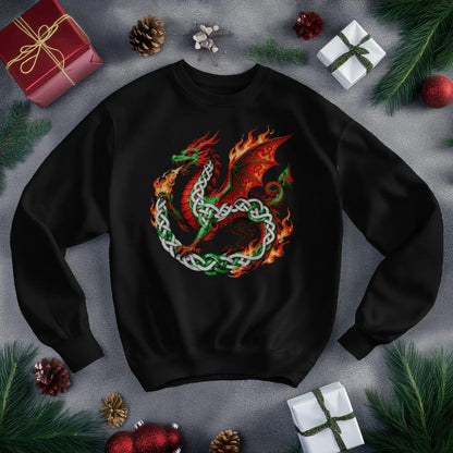 Welsh Dragon Sweatshirt - Flaming Ouroboros, Unisex - Celtic Wolfwear