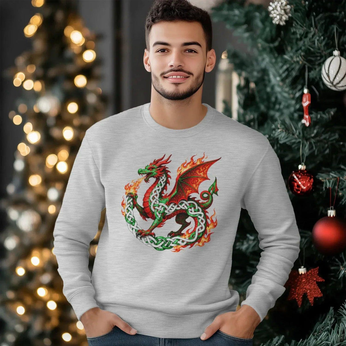 Welsh Dragon Sweatshirt - Flaming Ouroboros, Unisex - Celtic Wolfwear