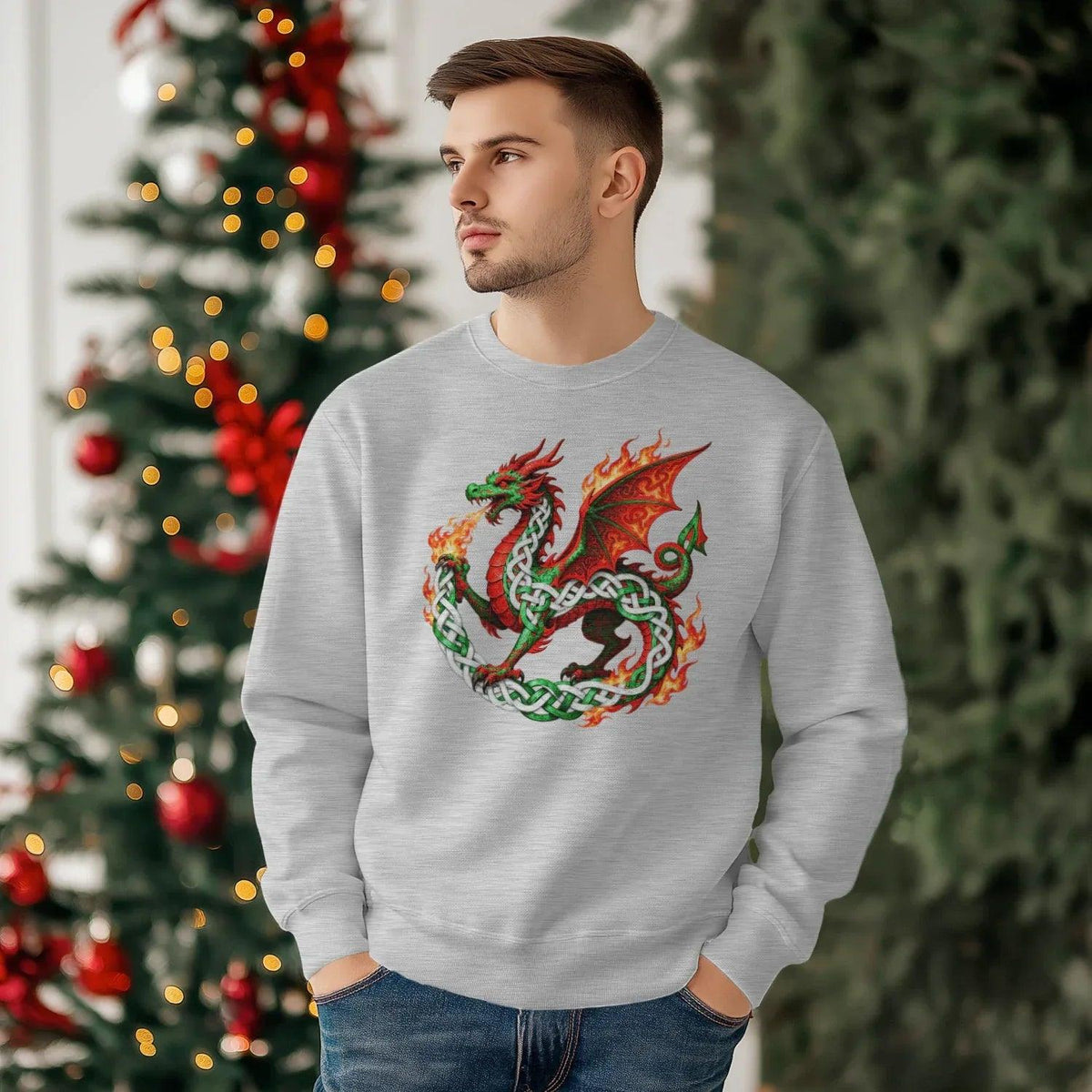 Welsh Dragon Sweatshirt - Flaming Ouroboros, Unisex - Celtic Wolfwear