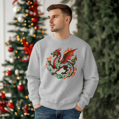 Welsh Dragon Sweatshirt - Flaming Ouroboros, Unisex - Celtic Wolfwear