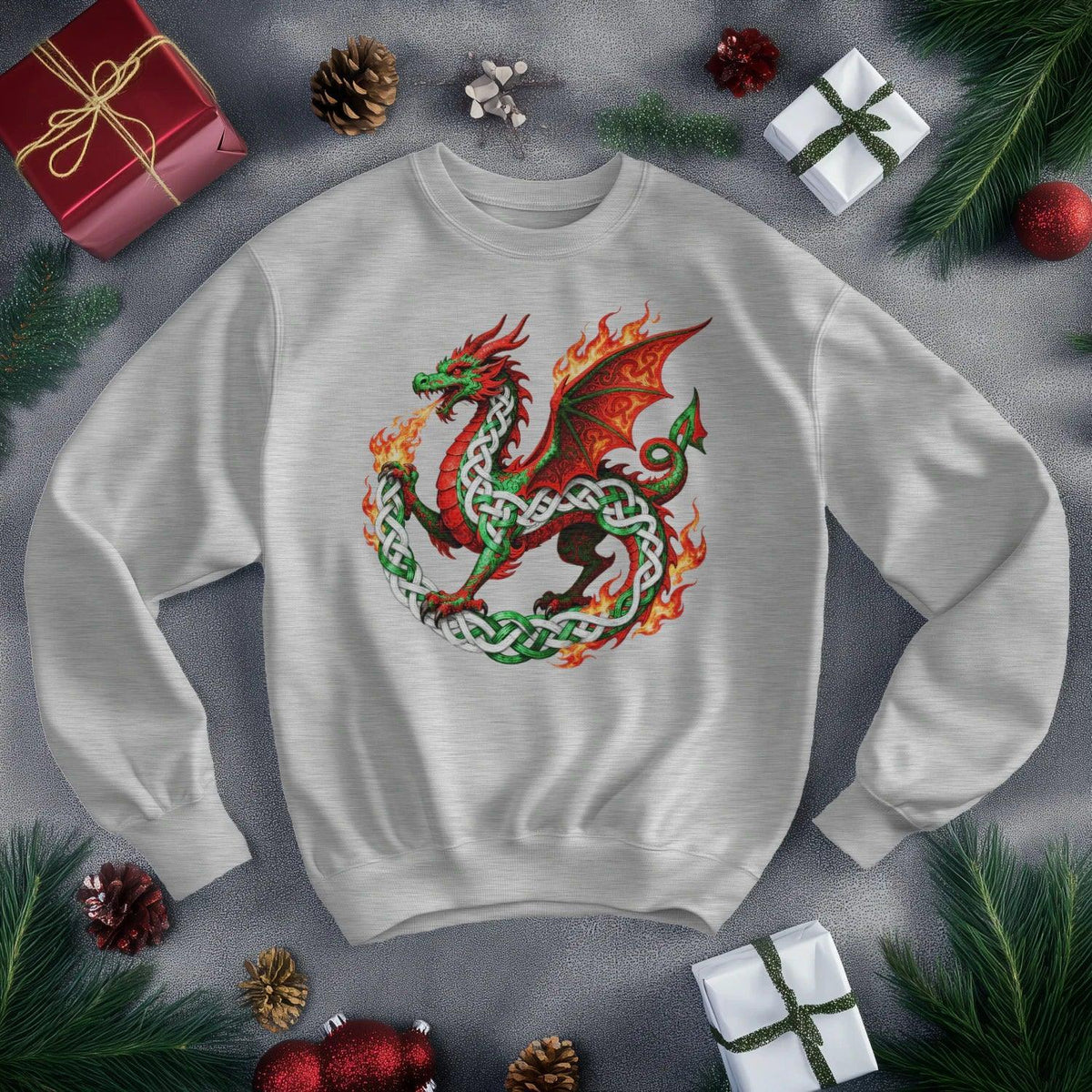 Welsh Dragon Sweatshirt - Flaming Ouroboros, Unisex - Celtic Wolfwear