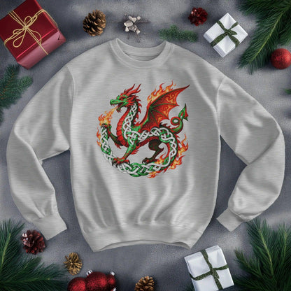 Welsh Dragon Sweatshirt - Flaming Ouroboros, Unisex - Celtic Wolfwear