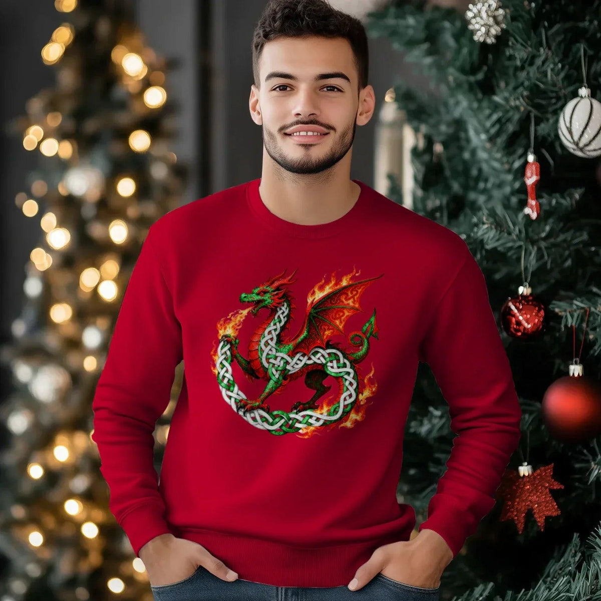Welsh Dragon Sweatshirt - Flaming Ouroboros, Unisex - Celtic Wolfwear