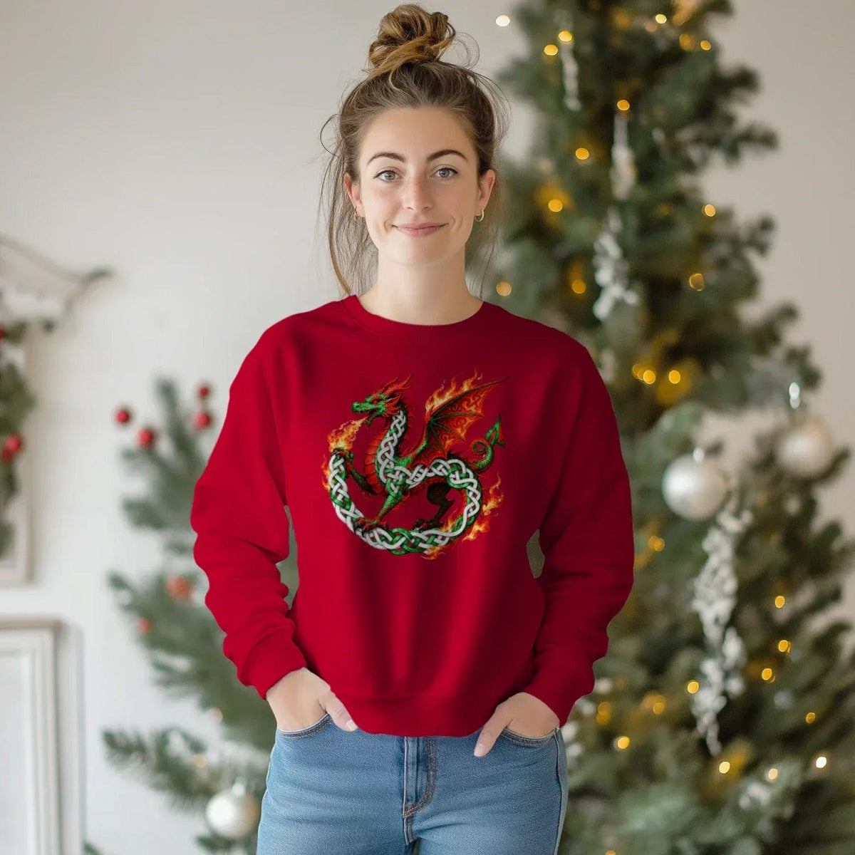 Welsh Dragon Sweatshirt - Flaming Ouroboros, Unisex - Celtic Wolfwear