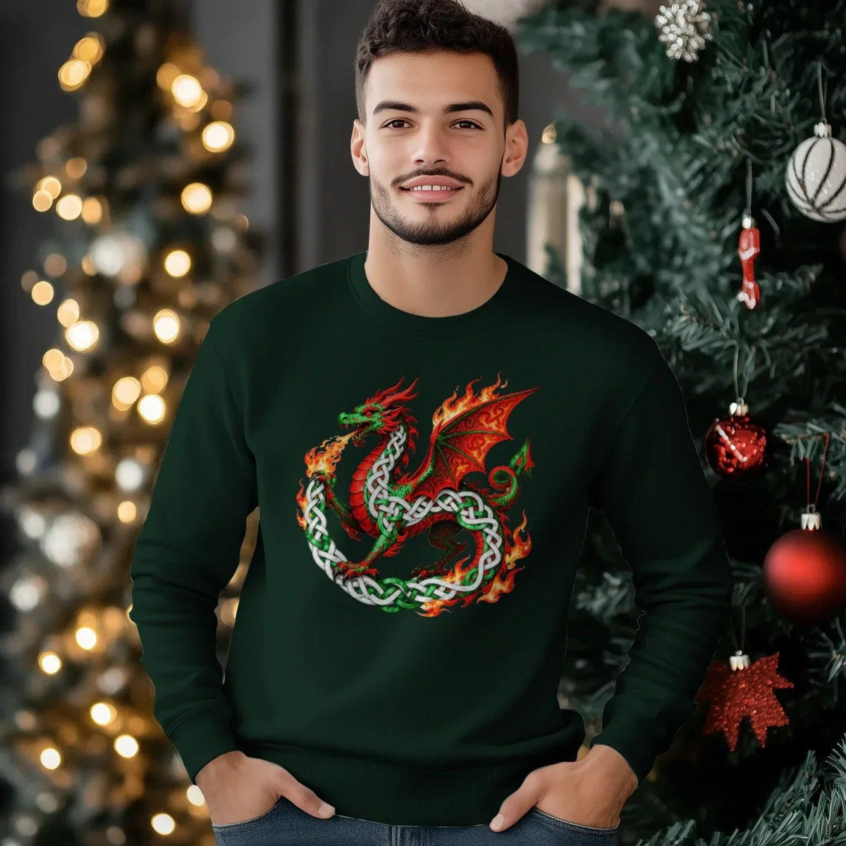 Welsh Dragon Sweatshirt - Flaming Ouroboros, Unisex - Celtic Wolfwear