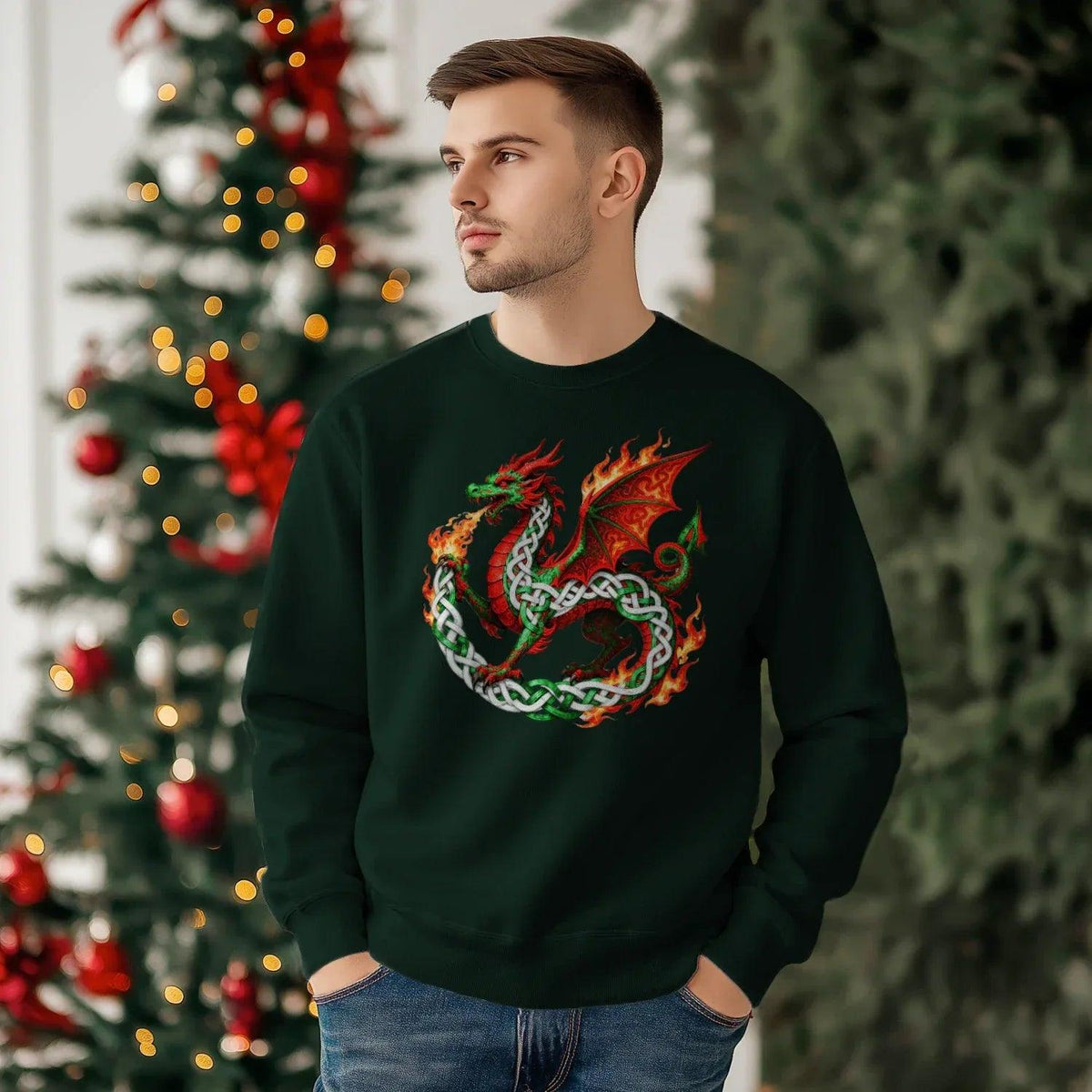 Welsh Dragon Sweatshirt - Flaming Ouroboros, Unisex - Celtic Wolfwear