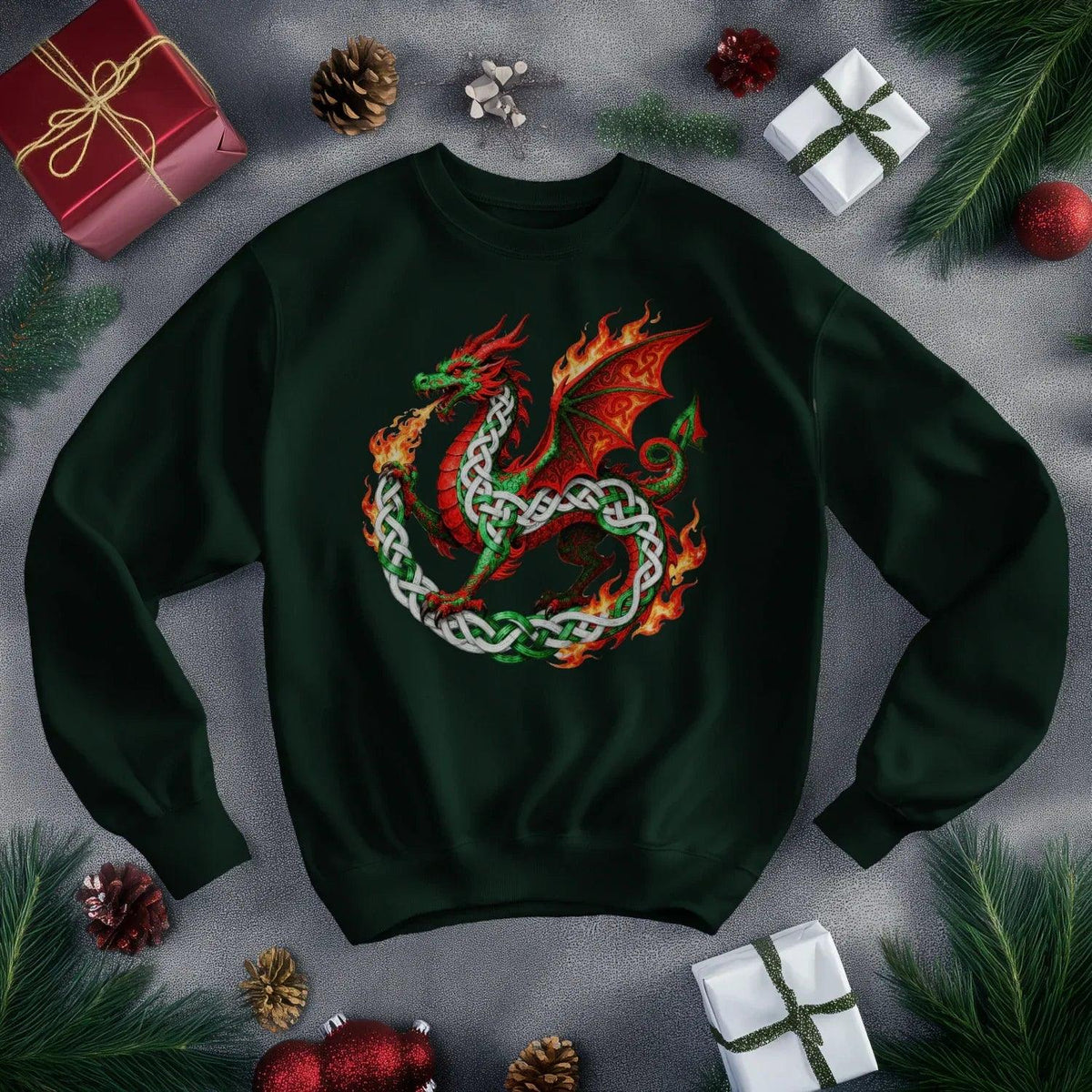 Welsh Dragon Sweatshirt - Flaming Ouroboros, Unisex - Celtic Wolfwear