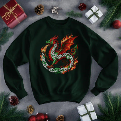 Welsh Dragon Sweatshirt - Flaming Ouroboros, Unisex - Celtic Wolfwear