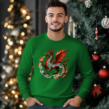 Welsh Dragon Sweatshirt - Flaming Ouroboros, Unisex - Celtic Wolfwear