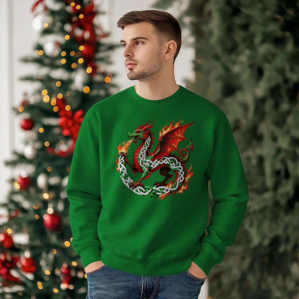 Welsh Dragon Sweatshirt - Flaming Ouroboros, Unisex - Celtic Wolfwear