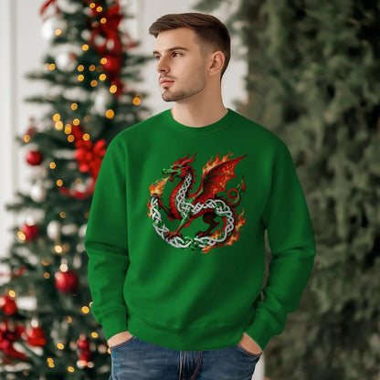 Welsh Dragon Sweatshirt - Flaming Ouroboros, Unisex - Celtic Wolfwear