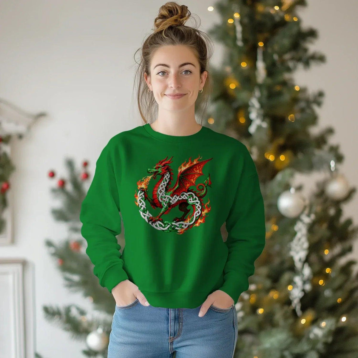 Welsh Dragon Sweatshirt - Flaming Ouroboros, Unisex - Celtic Wolfwear